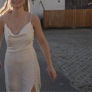 Elegant White Floral Dress with Side slit & Buttons